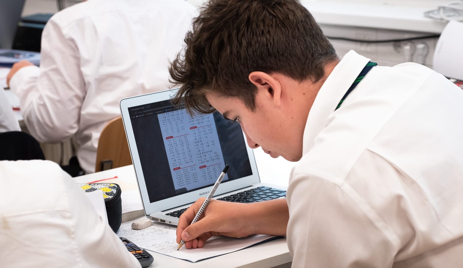 Student working with computer at school
