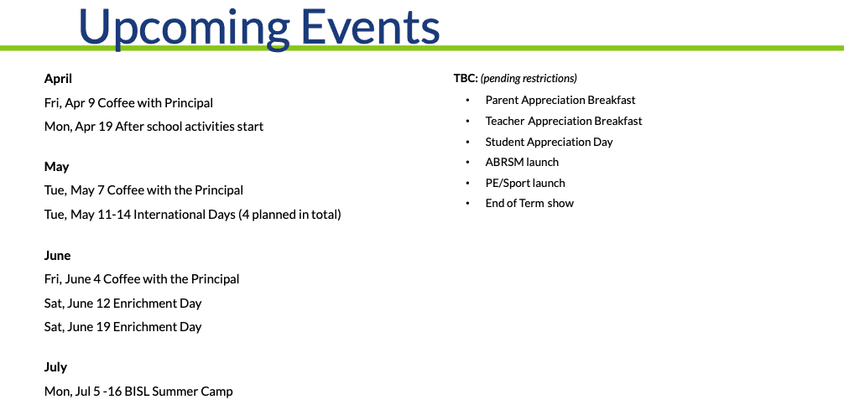 Upcoming events 09 04 21
